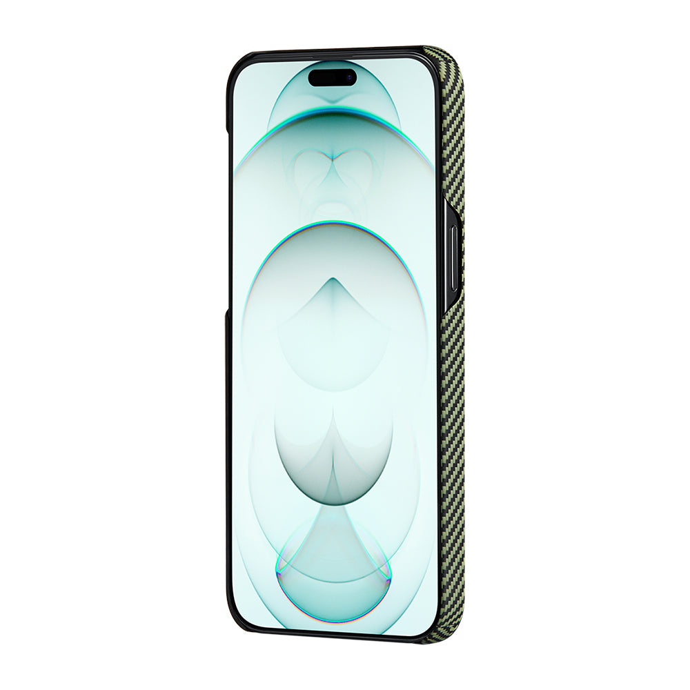 Apple iPhone 15 Pro Kılıf M-safe Şarj Özellikli 600D Aramid Fiber Pitaka Tactile Woven Orchestra Serisi Overture Kapak Siyah-Yeşil