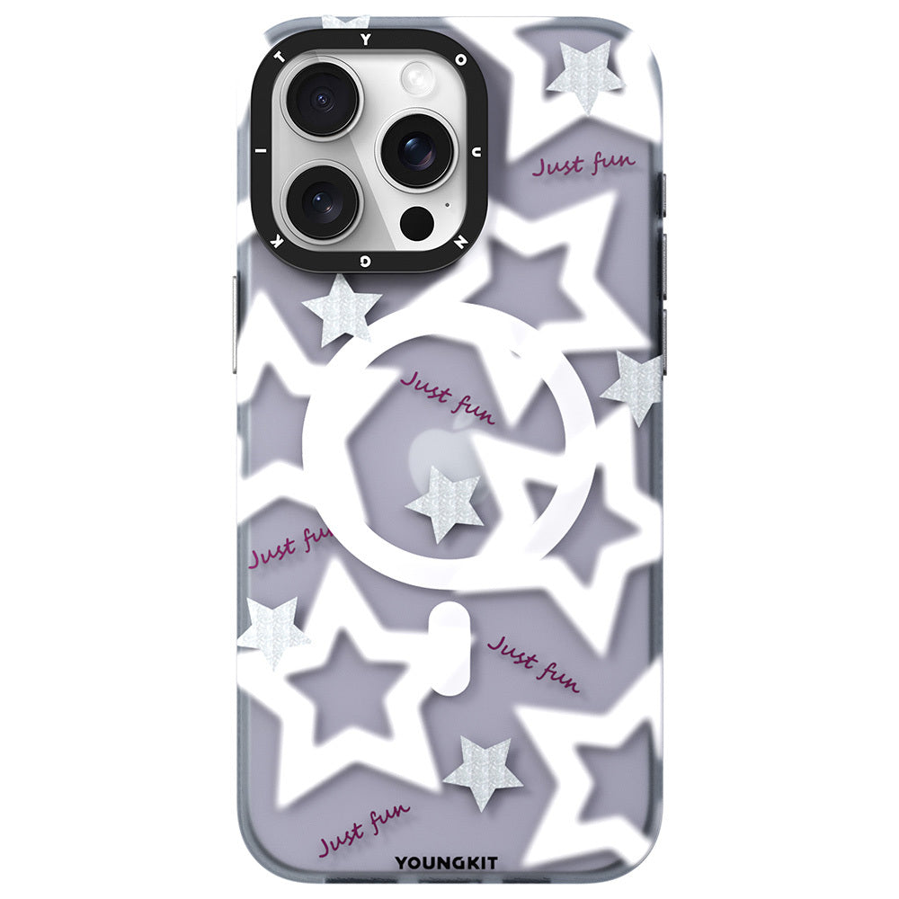 Apple iPhone 15 Pro Kılıf M-safe Şarj Özellikli Airbagli Çift Katmanlı Youngkit Star&Butterfly Serisi Kapak Mor