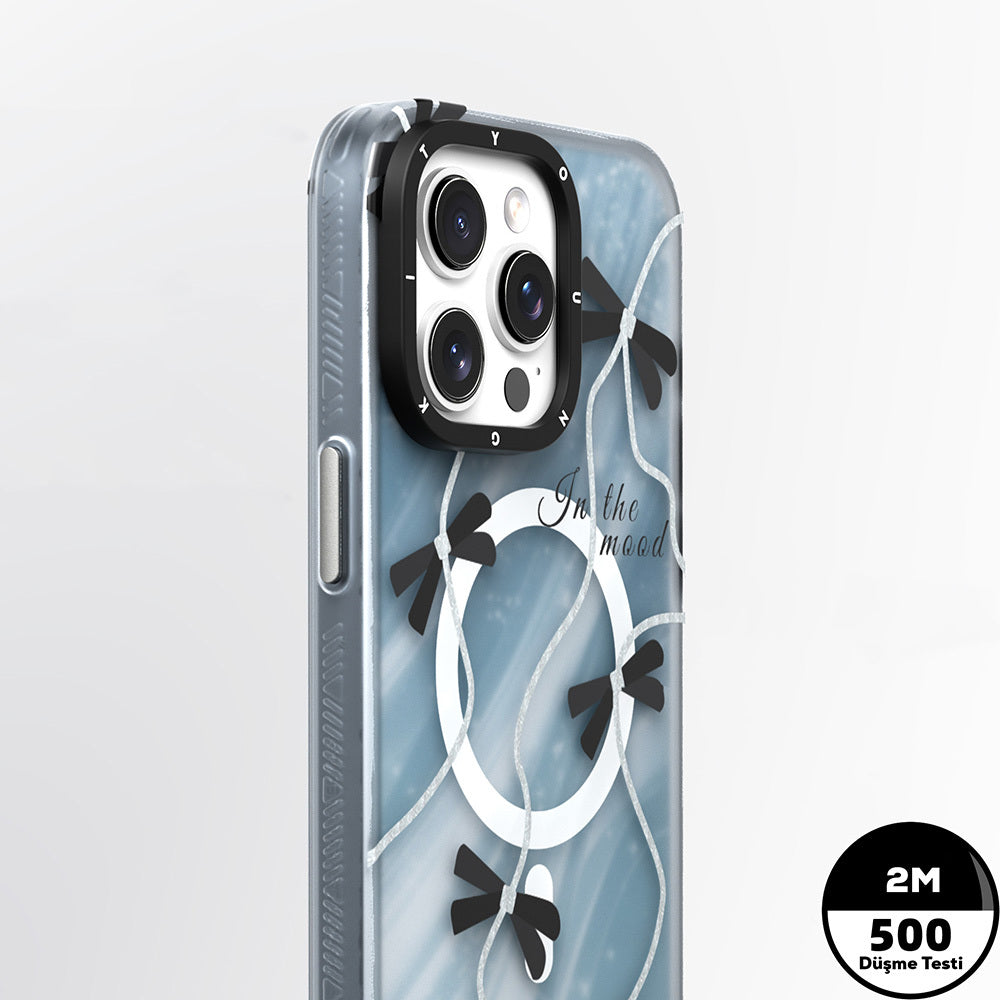 Apple iPhone 15 Pro Kılıf M-safe Şarj Özellikli Airbagli Çift Katmanlı Youngkit Star&Butterfly Serisi Kapak Mavi