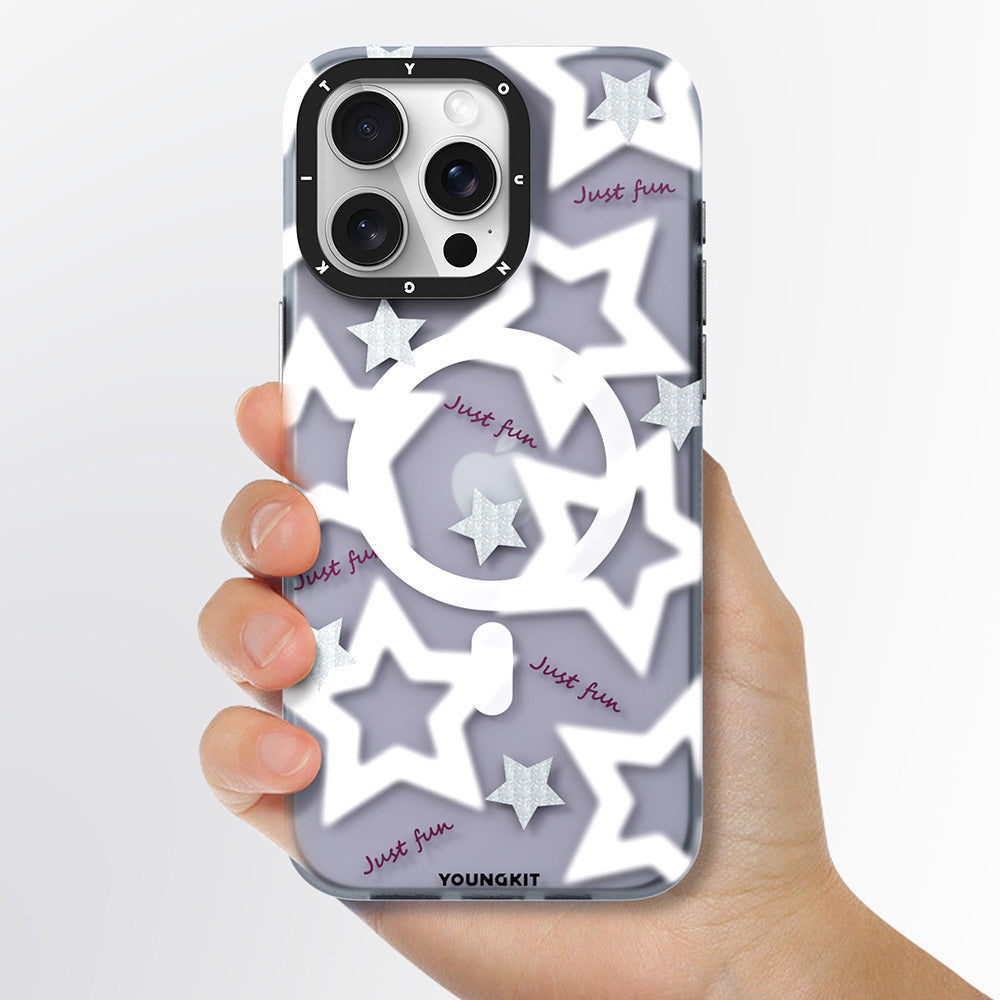 Apple iPhone 15 Pro Kılıf M-safe Şarj Özellikli Airbagli Çift Katmanlı Youngkit Star&Butterfly Serisi Kapak Mor