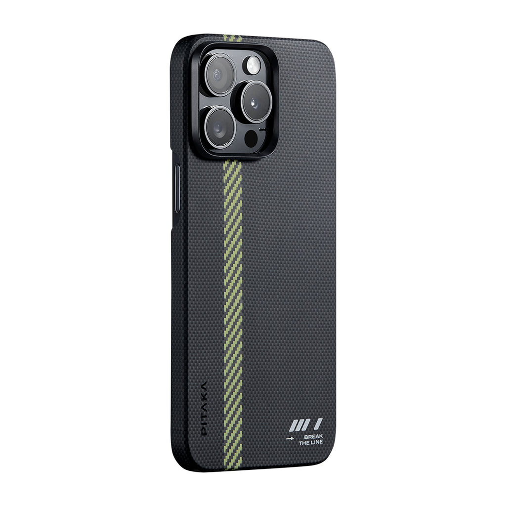 Apple iPhone 15 Pro Kılıf M-safe Şarj Özellikli Aramid Fiber Pitaka Tactile Woven Break The Line Kapak Siyah
