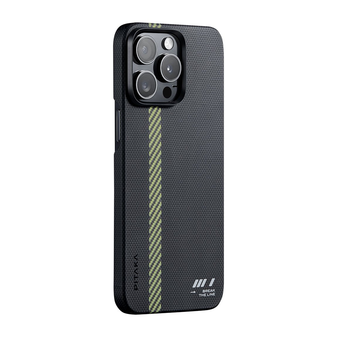 Apple iPhone 15 Pro Kılıf M-safe Şarj Özellikli Aramid Fiber Pitaka Tactile Woven Break The Line Kapak Siyah