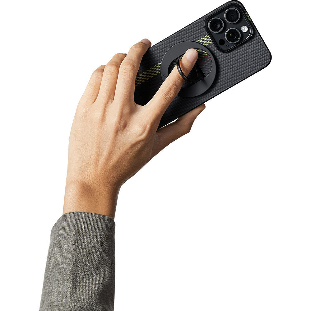 Apple iPhone 15 Pro Kılıf M-safe Şarj Özellikli Aramid Fiber Pitaka Tactile Woven Break The Line Kapak Siyah