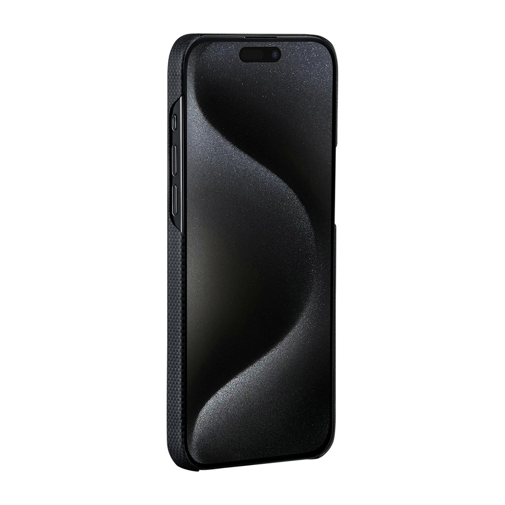 Apple iPhone 15 Pro Kılıf M-safe Şarj Özellikli Aramid Fiber Pitaka Tactile Woven Break The Line Kapak Siyah