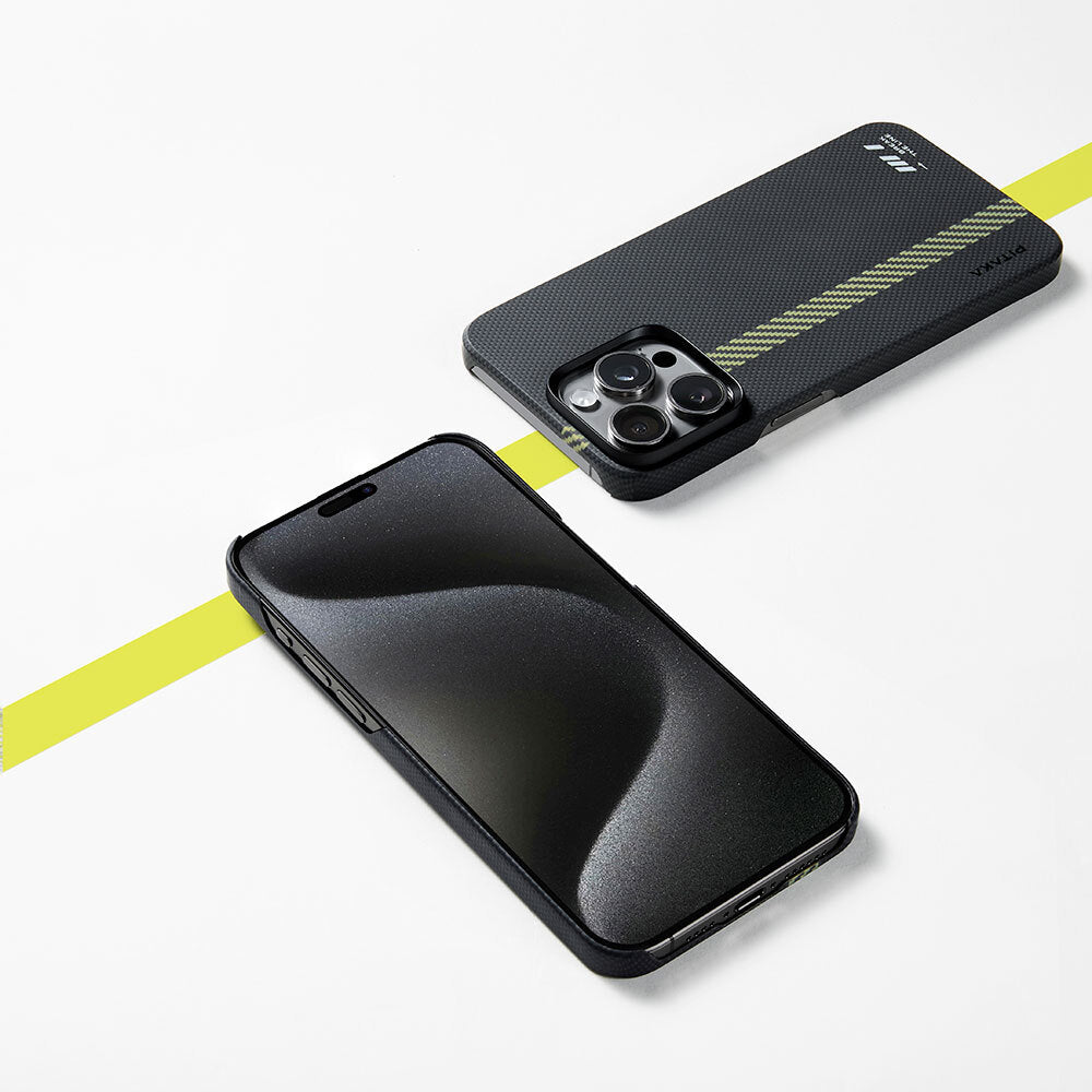 Apple iPhone 15 Pro Kılıf M-safe Şarj Özellikli Aramid Fiber Pitaka Tactile Woven Break The Line Kapak Siyah