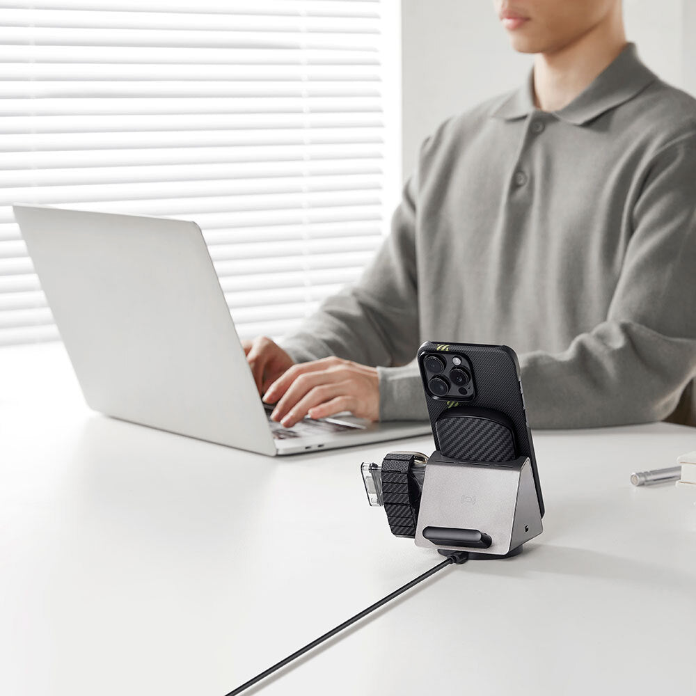 Apple iPhone 15 Pro Kılıf M-safe Şarj Özellikli Aramid Fiber Pitaka Tactile Woven Break The Line Kapak Siyah