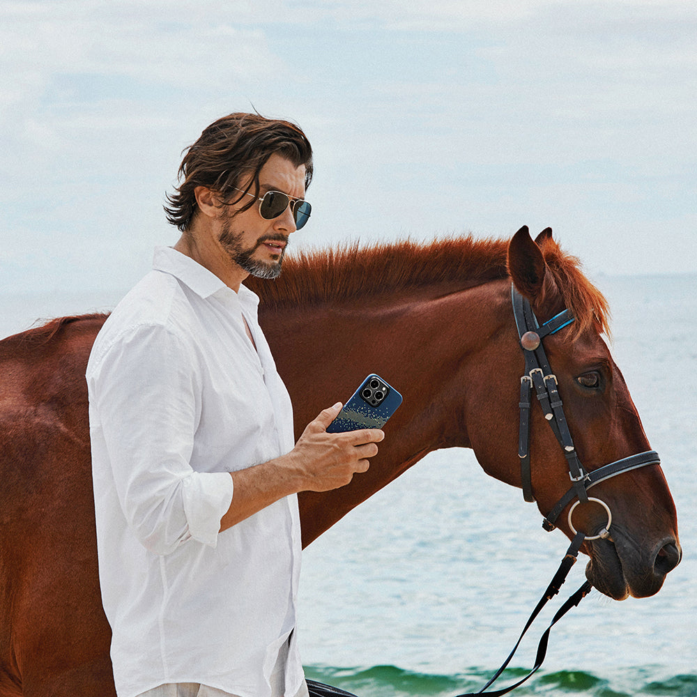 Apple iPhone 15 Pro Kılıf M-safe Şarj Özellikli Aramid Fiber Pitaka Tactile Woven Starpeak Serisi Milky Way Galaxy Kapak Mavi