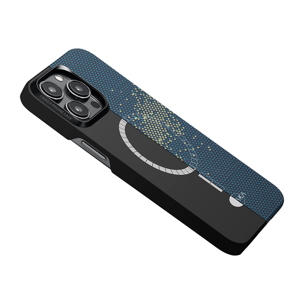 Apple iPhone 15 Pro Kılıf M-safe Şarj Özellikli Aramid Fiber Pitaka Tactile Woven Starpeak Serisi Milky Way Galaxy Kapak Mavi