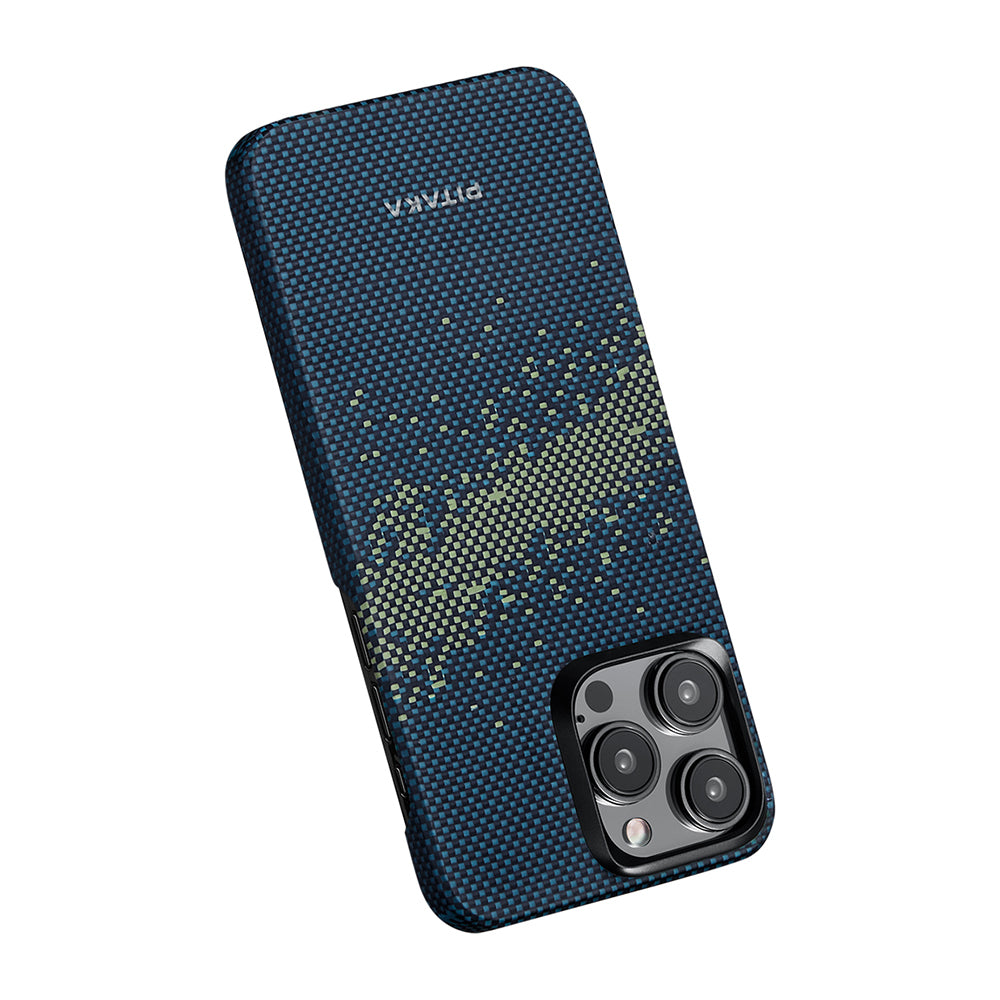 Apple iPhone 15 Pro Kılıf M-safe Şarj Özellikli Aramid Fiber Pitaka Tactile Woven Starpeak Serisi Milky Way Galaxy Kapak Mavi