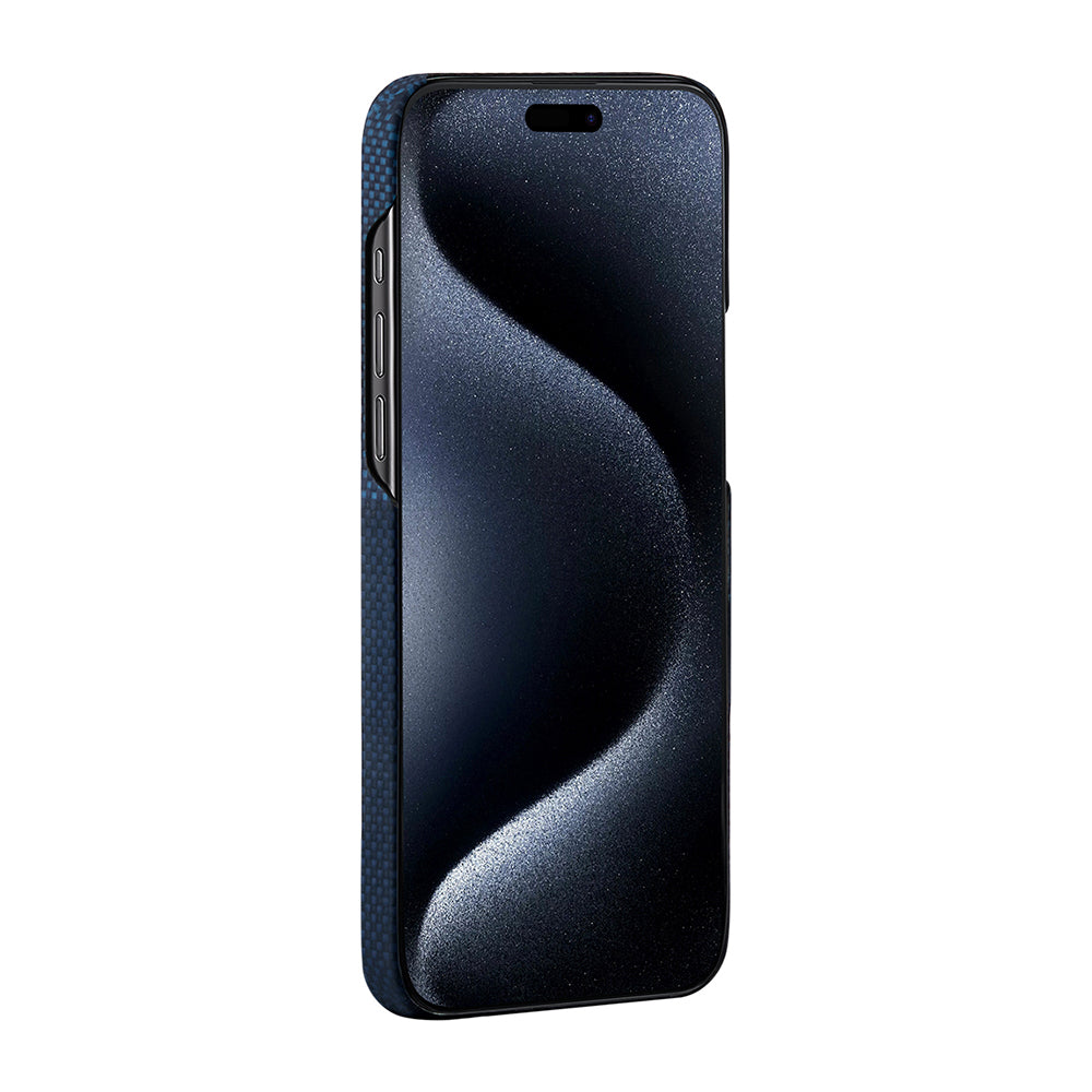 Apple iPhone 15 Pro Kılıf M-safe Şarj Özellikli Aramid Fiber Pitaka Tactile Woven Starpeak Serisi Milky Way Galaxy Kapak Mavi