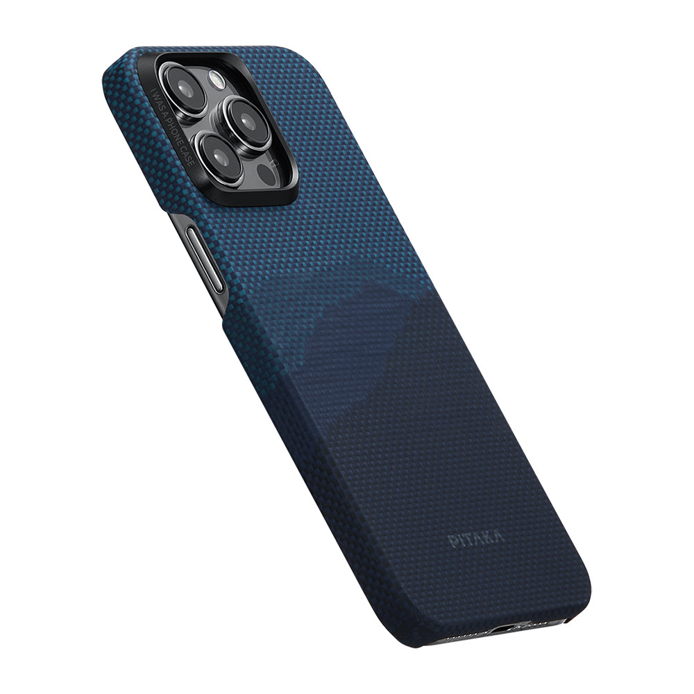 Apple iPhone 15 Pro Kılıf M-safe Şarj Özellikli Aramid Fiber Pitaka Tactile Woven Starpeak Serisi Over The Horizon Kapak Mavi