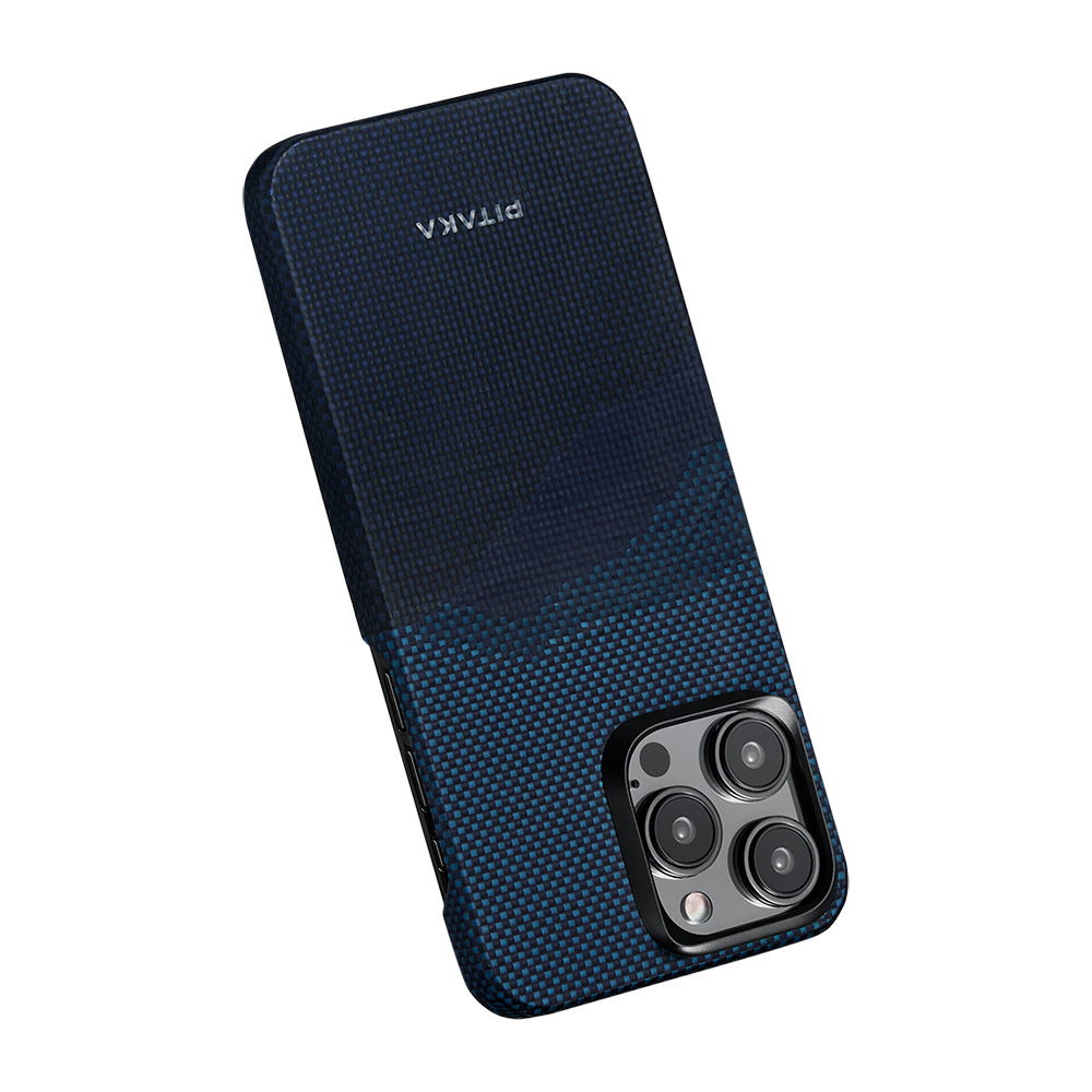 Apple iPhone 15 Pro Kılıf M-safe Şarj Özellikli Aramid Fiber Pitaka Tactile Woven Starpeak Serisi Over The Horizon Kapak Mavi