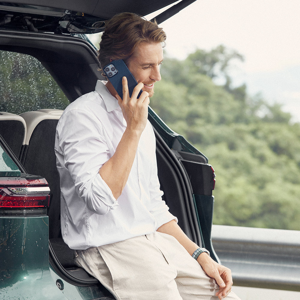 Apple iPhone 15 Pro Kılıf M-safe Şarj Özellikli Aramid Fiber Pitaka Tactile Woven Starpeak Serisi Over The Horizon Kapak Mavi