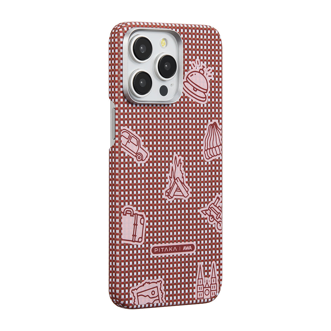 Apple iPhone 15 Pro Kılıf M-safe Şarj Özellikli Awa Tasarımlı 1500D Aramid Fiber Pitaka Ultra-Slim Classic Serisi Bonfire Kapak Kırmızı