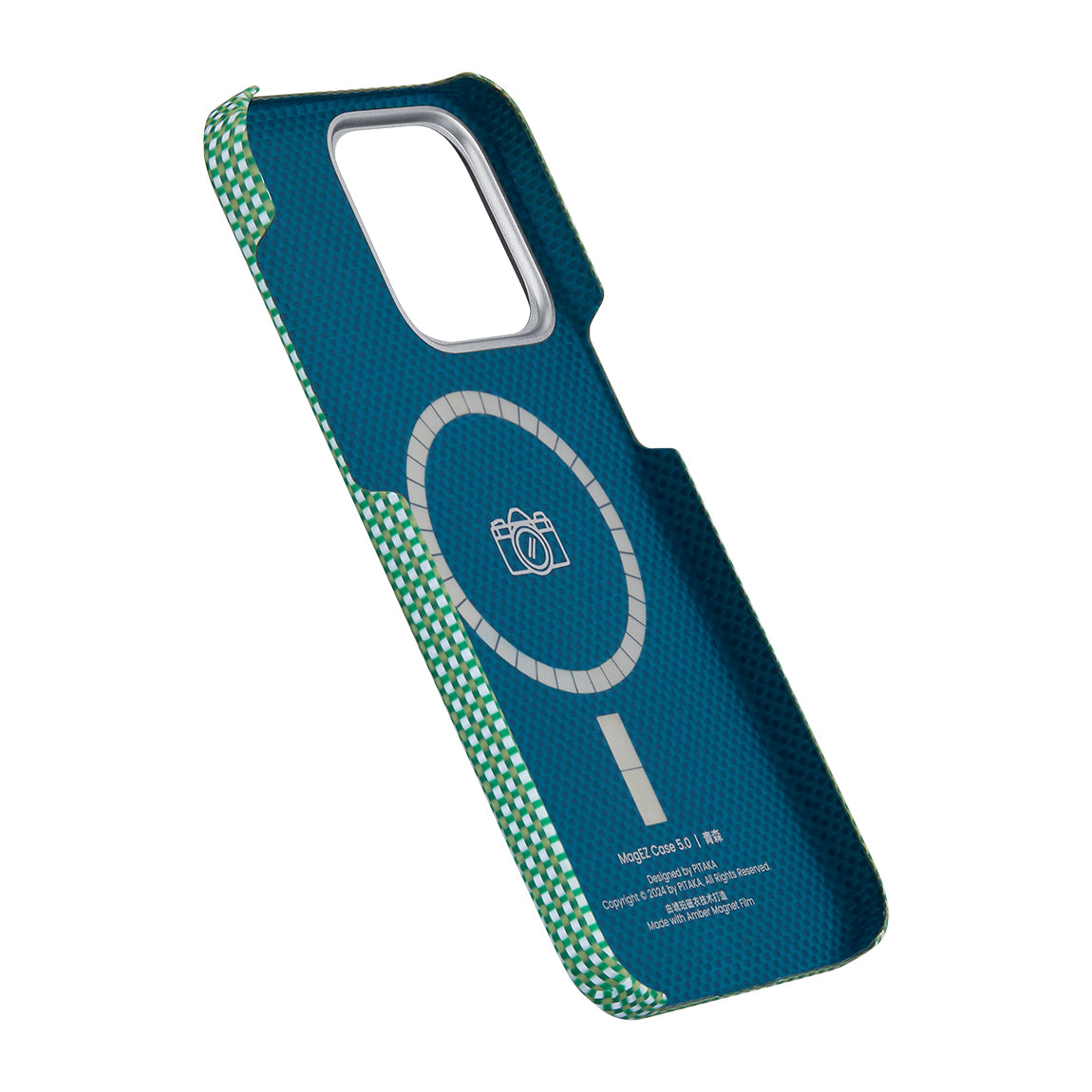 Apple iPhone 15 Pro Kılıf M-safe Şarj Özellikli Awa Tasarımlı 1500D Aramid Fiber Pitaka Ultra-Slim Classic Serisi Forest Kapak Yeşil