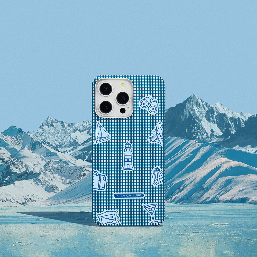 Apple iPhone 15 Pro Kılıf M-safe Şarj Özellikli Awa Tasarımlı 1500D Aramid Fiber Pitaka Ultra-Slim Classic Serisi Ocean Kapak Mavi