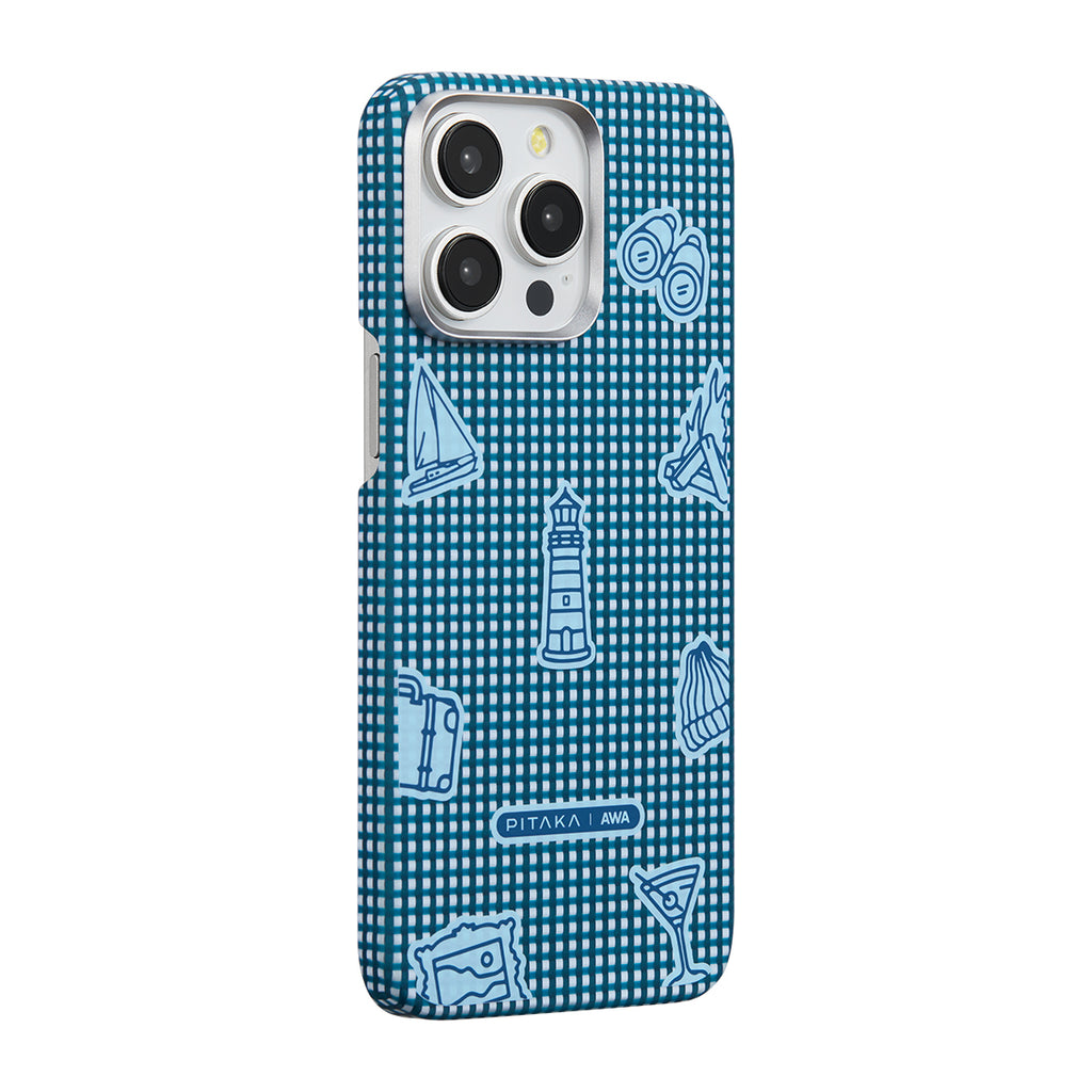 Apple iPhone 15 Pro Kılıf M-safe Şarj Özellikli Awa Tasarımlı 1500D Aramid Fiber Pitaka Ultra-Slim Classic Serisi Ocean Kapak Mavi