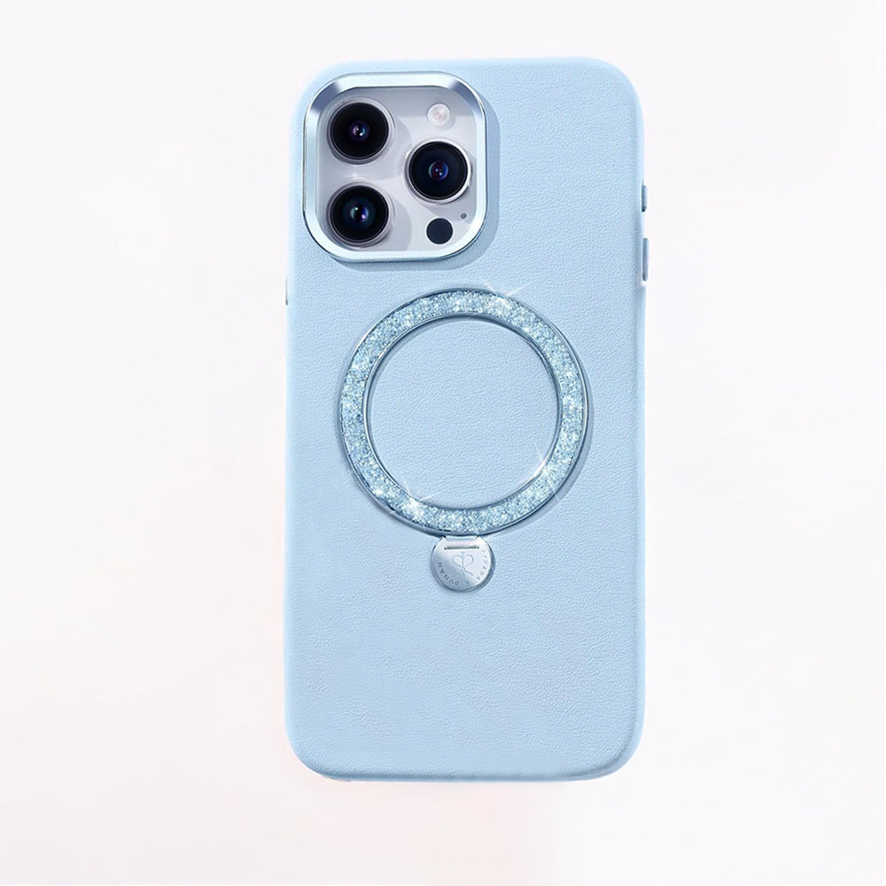 Apple iPhone 15 Pro Kılıf M-safe Şarj Özellikli Standlı Suni Deri Tasarımlı Pynana Dancing Circle Serisi Kapak Lila