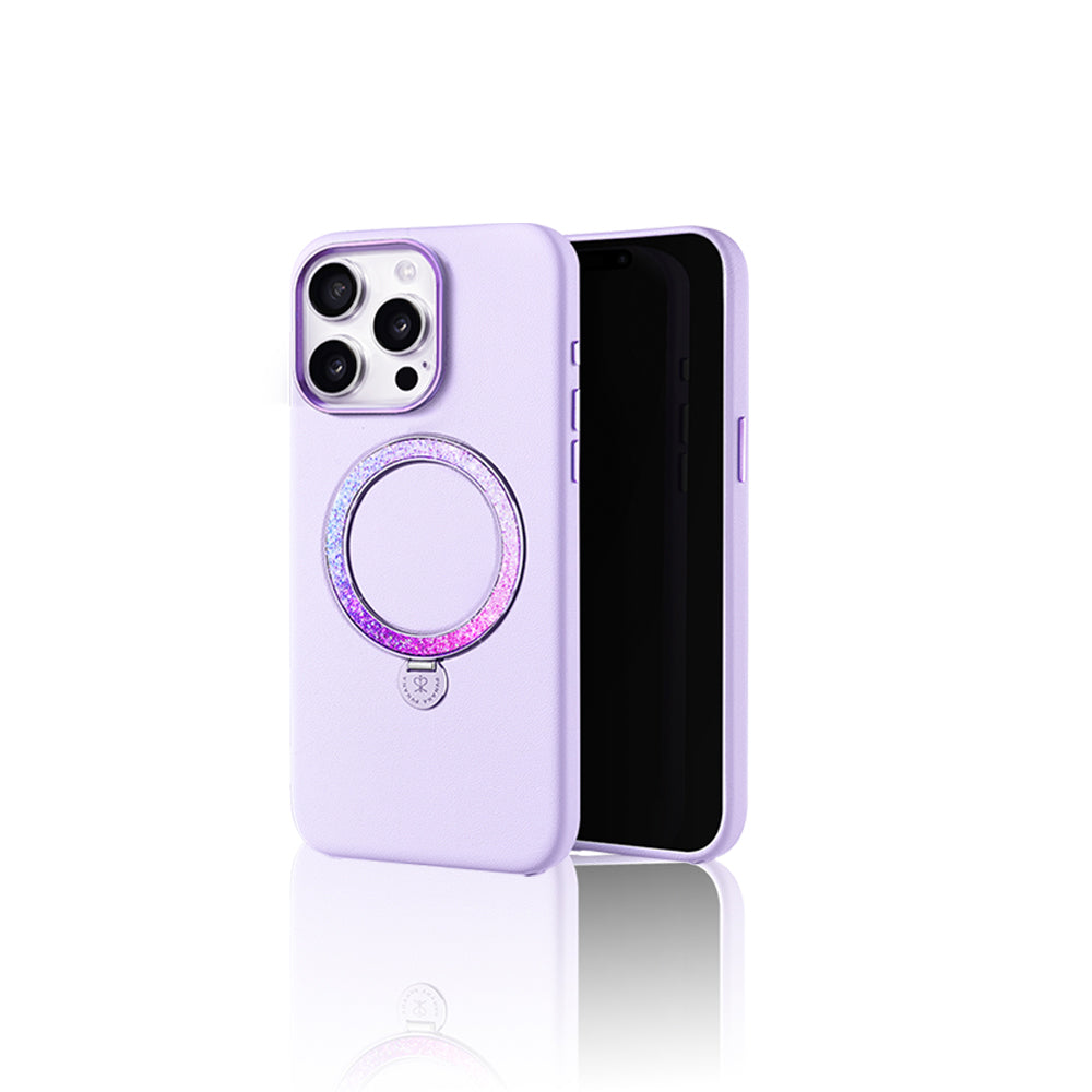 Apple iPhone 15 Pro Kılıf M-safe Şarj Özellikli Standlı Suni Deri Tasarımlı Pynana Dancing Circle Serisi Kapak Mavi