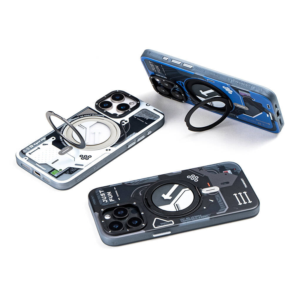 Apple iPhone 15 Pro Kılıf M-safe Şarj Özellikli Youngkit 360° Standlı Starship Serisi Kapak Siyah