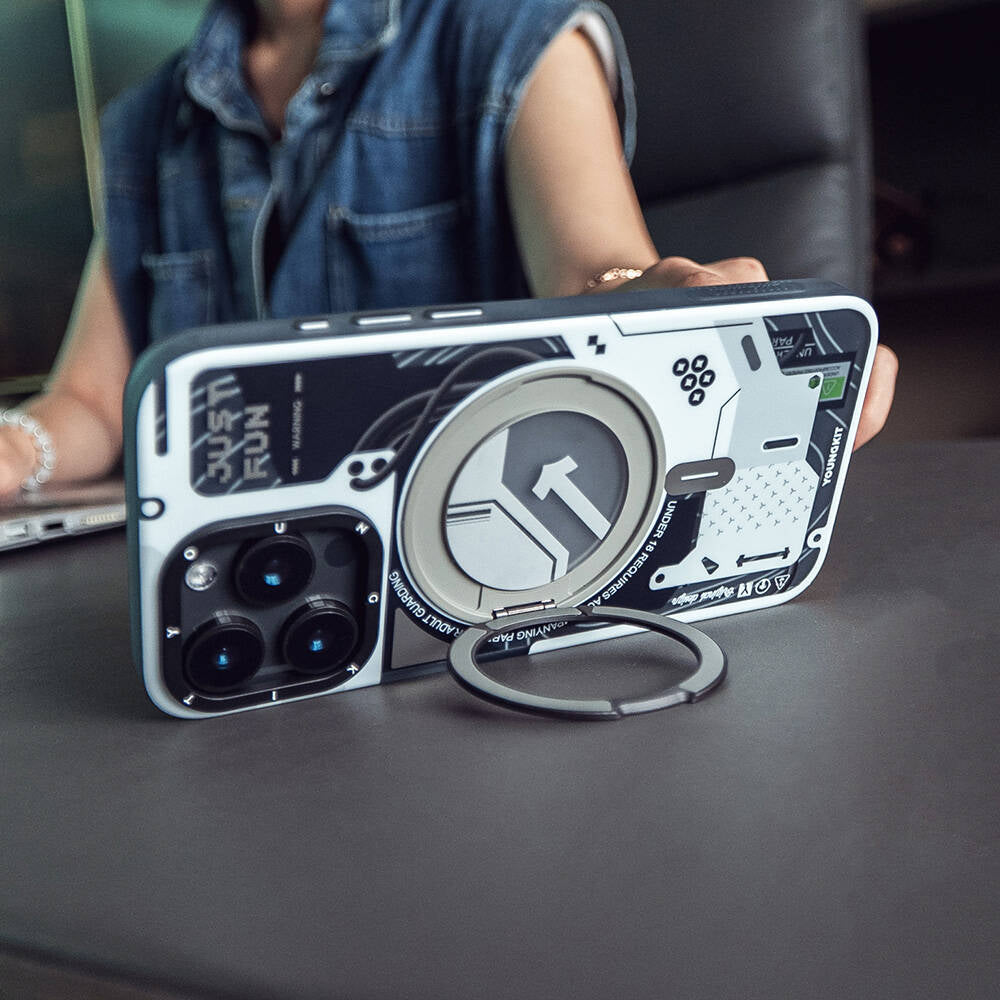 Apple iPhone 15 Pro Kılıf M-safe Şarj Özellikli Youngkit 360° Standlı Starship Serisi Kapak Siyah