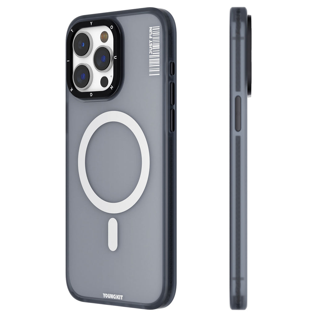 Apple iPhone 15 Pro Kılıf M-safe Şarj Özellikli Youngkit Colored Sand Serisi Kapak Siyah