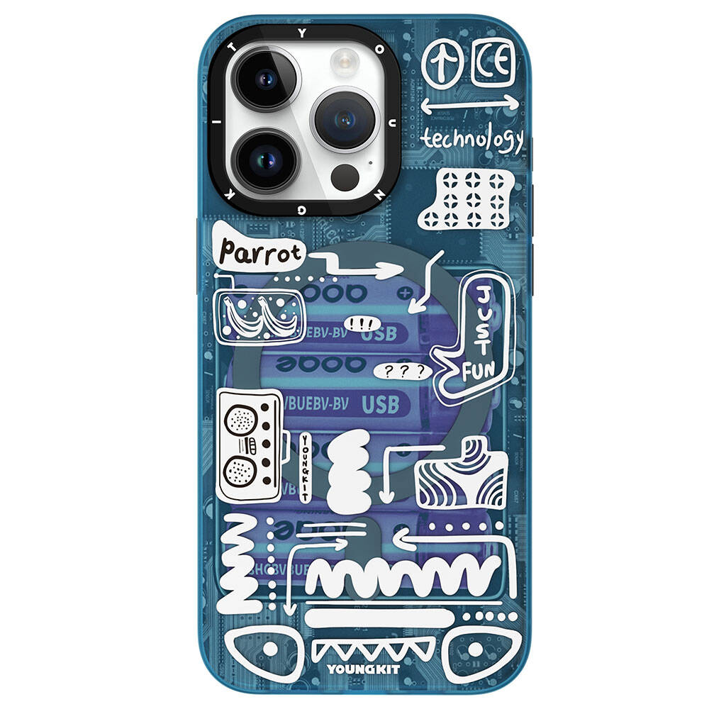 Apple iPhone 15 Pro Kılıf M-safe Şarj Özellikli Youngkit Dark Matter Serisi Kapak Mavi