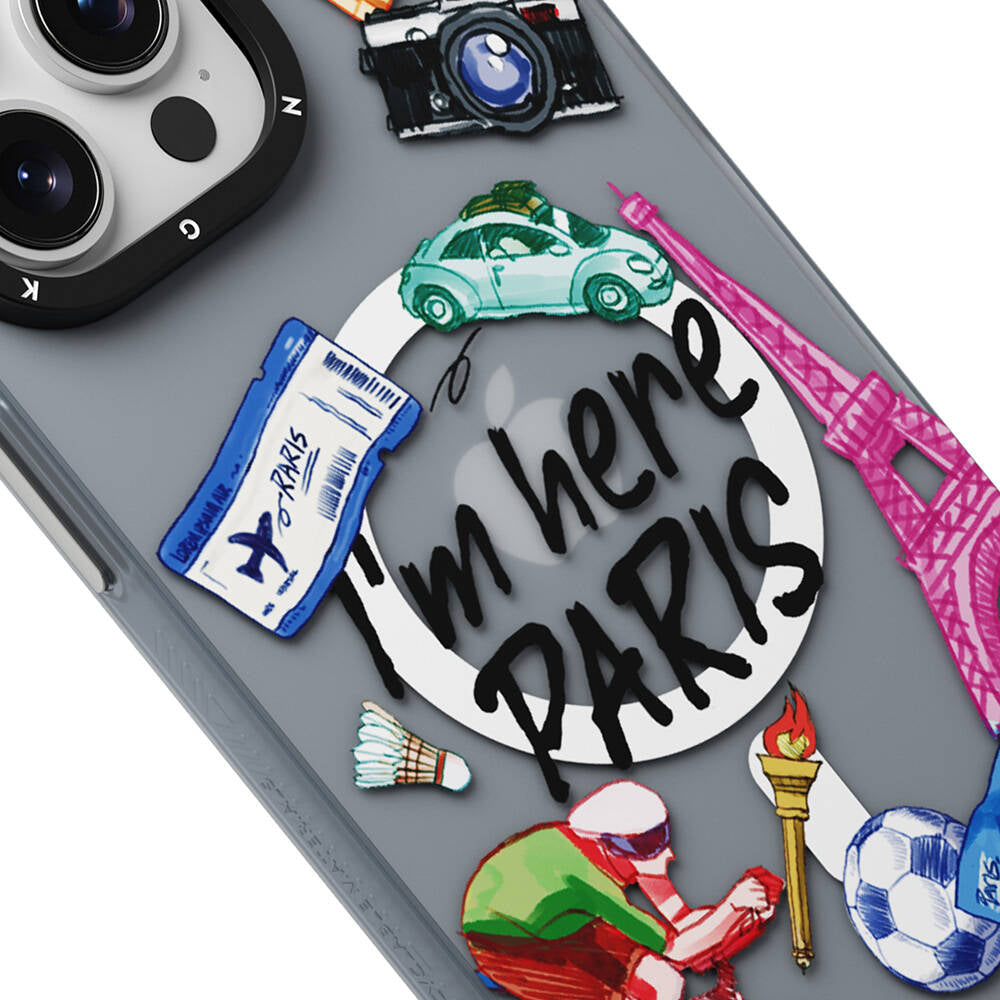 Apple iPhone 15 Pro Kılıf M-safe Şarj Özellikli Youngkit in Paris Serisi Kapak Gri