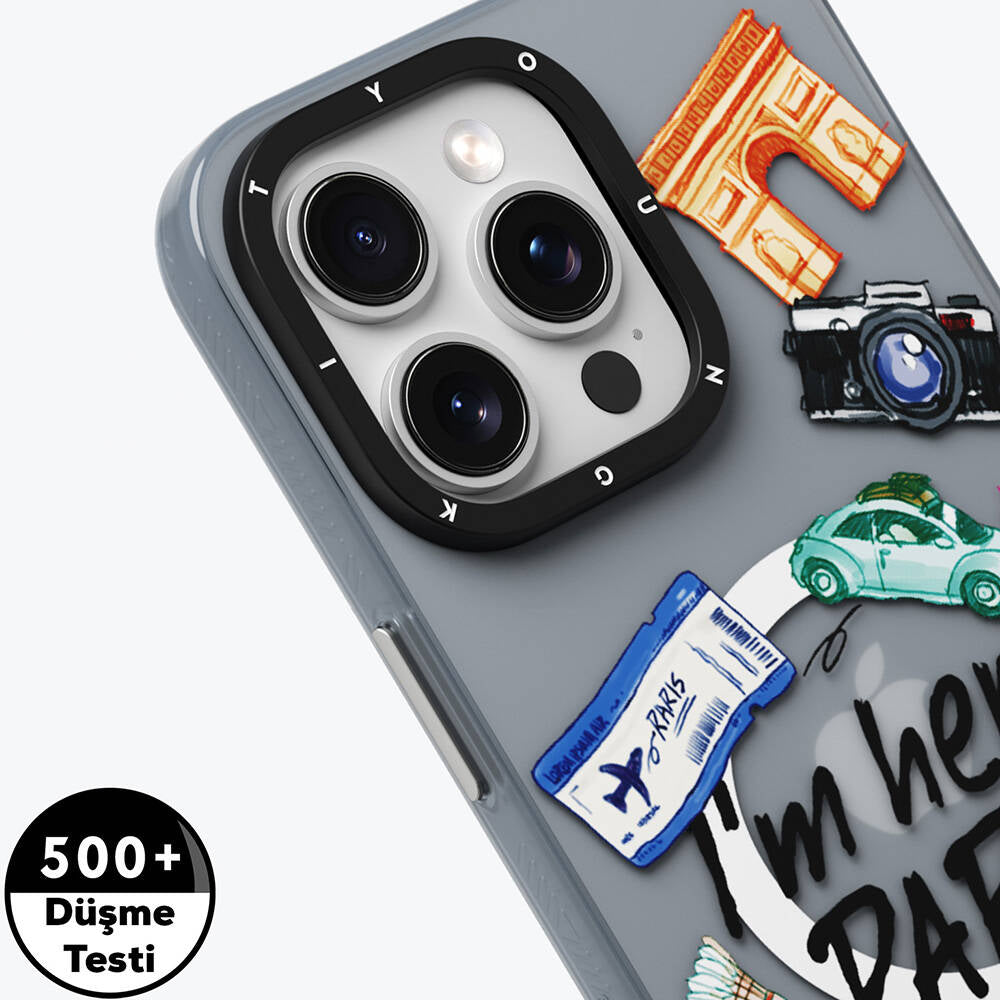 Apple iPhone 15 Pro Kılıf M-safe Şarj Özellikli Youngkit in Paris Serisi Kapak Gri