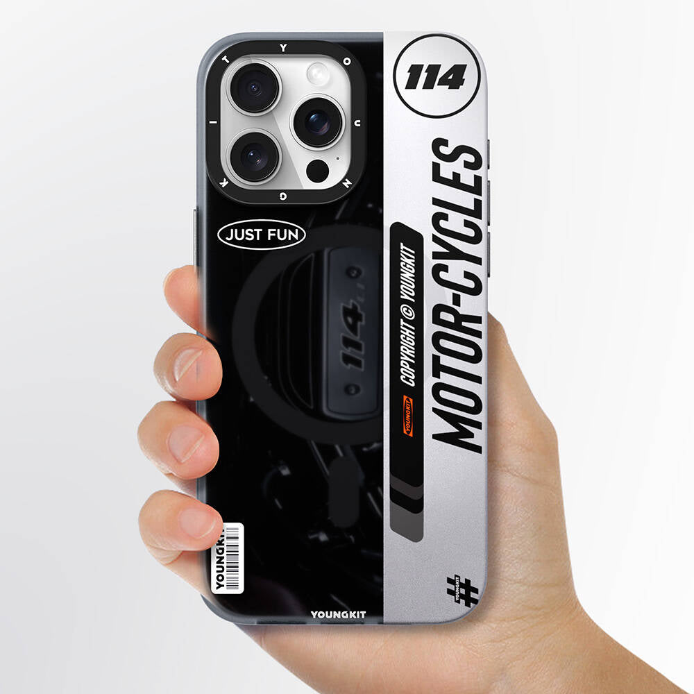 Apple iPhone 15 Pro Kılıf M-safe Şarj Özellikli Youngkit Motorcycle Legend Serisi Kapak Yeşil