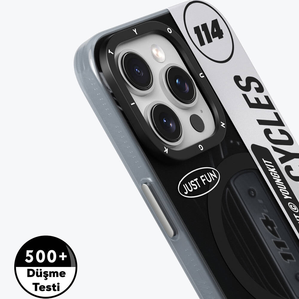 Apple iPhone 15 Pro Kılıf M-safe Şarj Özellikli Youngkit Motorcycle Legend Serisi Kapak Siyah
