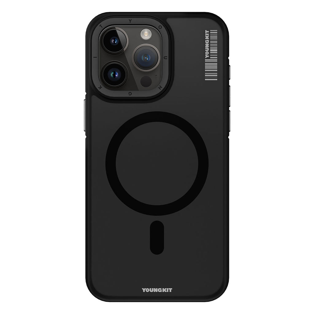 Apple iPhone 15 Pro Kılıf M-safe Şarj Özellikli Youngkit Rock Sand Serisi Kapak Siyah