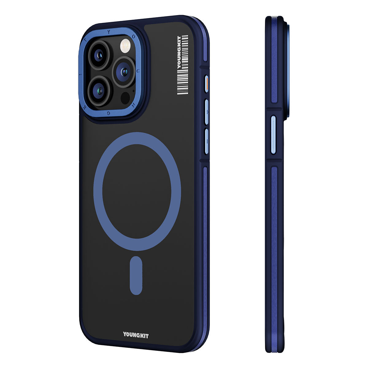 Apple iPhone 15 Pro Kılıf M-safe Şarj Özellikli Youngkit Rock Sand Serisi Kapak Mavi