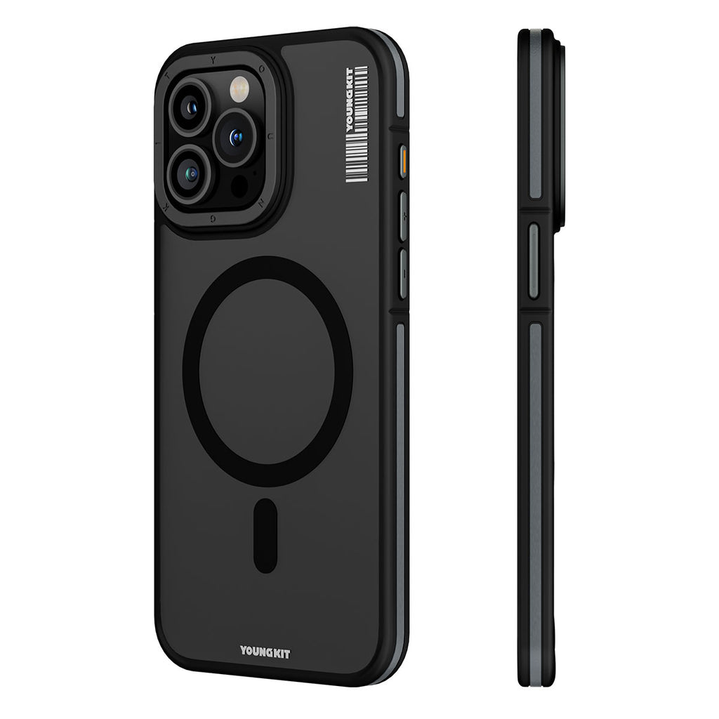 Apple iPhone 15 Pro Kılıf M-safe Şarj Özellikli Youngkit Rock Sand Serisi Kapak Siyah