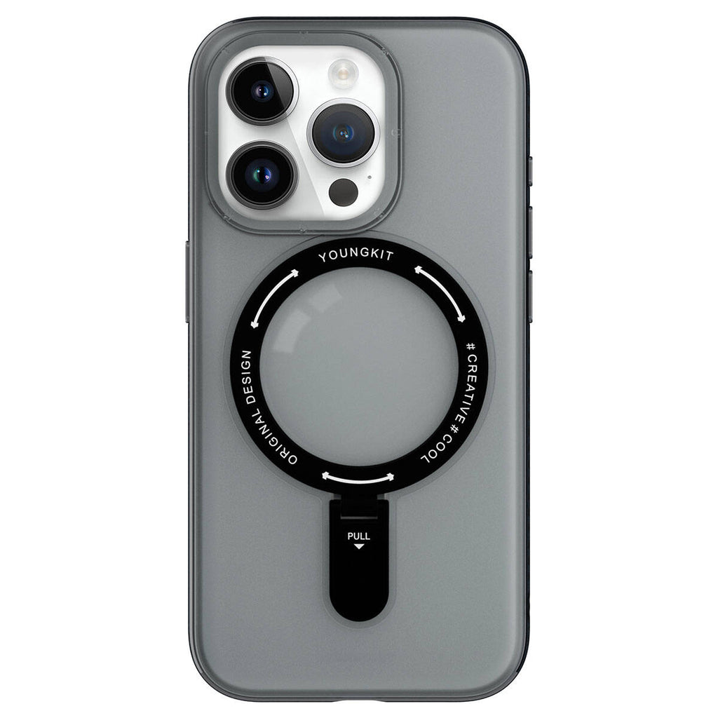 Apple iPhone 15 Pro Kılıf M-safe Şarj Özellikli Youngkit Rock Serisi Kapak Siyah