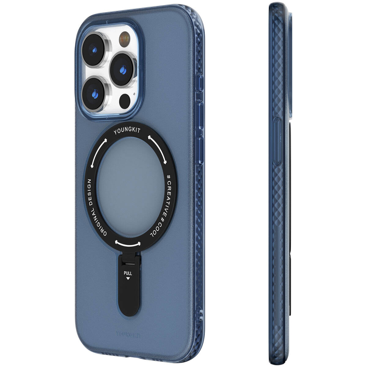 Apple iPhone 15 Pro Kılıf M-safe Şarj Özellikli Youngkit Rock Serisi Kapak Mavi