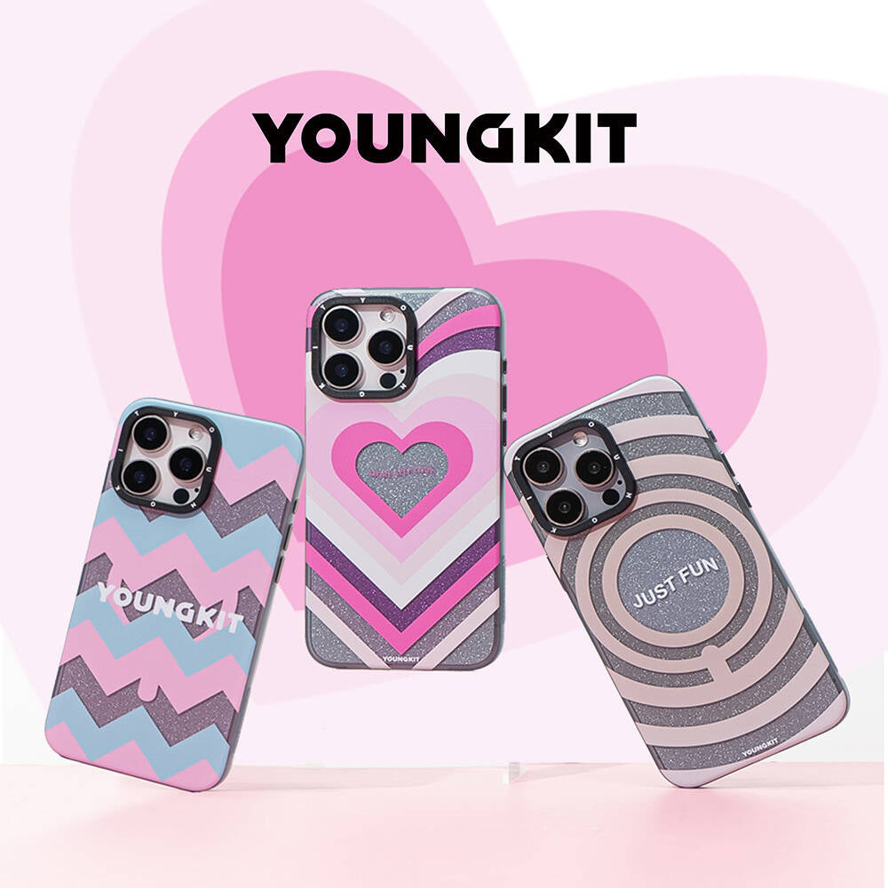 Apple iPhone 15 Pro Kılıf M-safe Şarj Özellikli Youngkit Star Dazzle Serisi Kapak Pembe