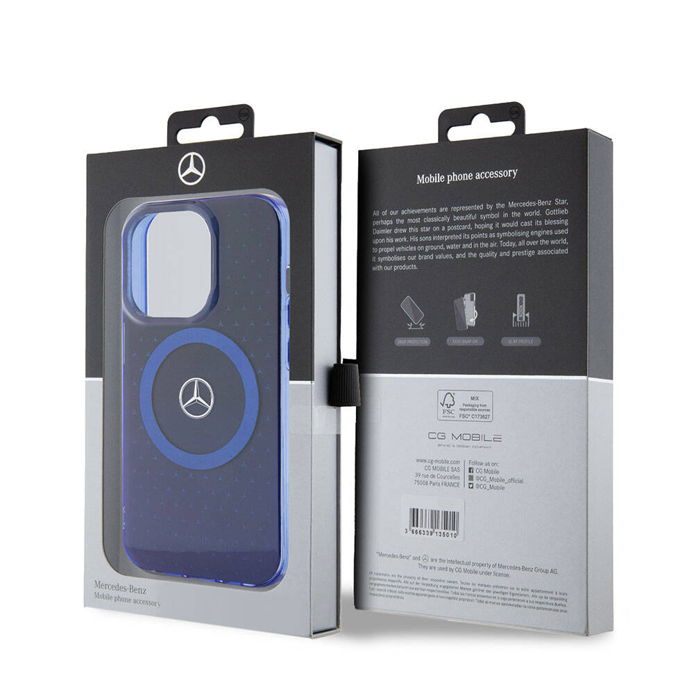 Apple iPhone 15 Pro Kılıf Mercedes Benz Orjinal Lisanslı M-safe Şarj Özellikli Çift Katmanlı Mavi Yıldız Desenli Kapak Mavi