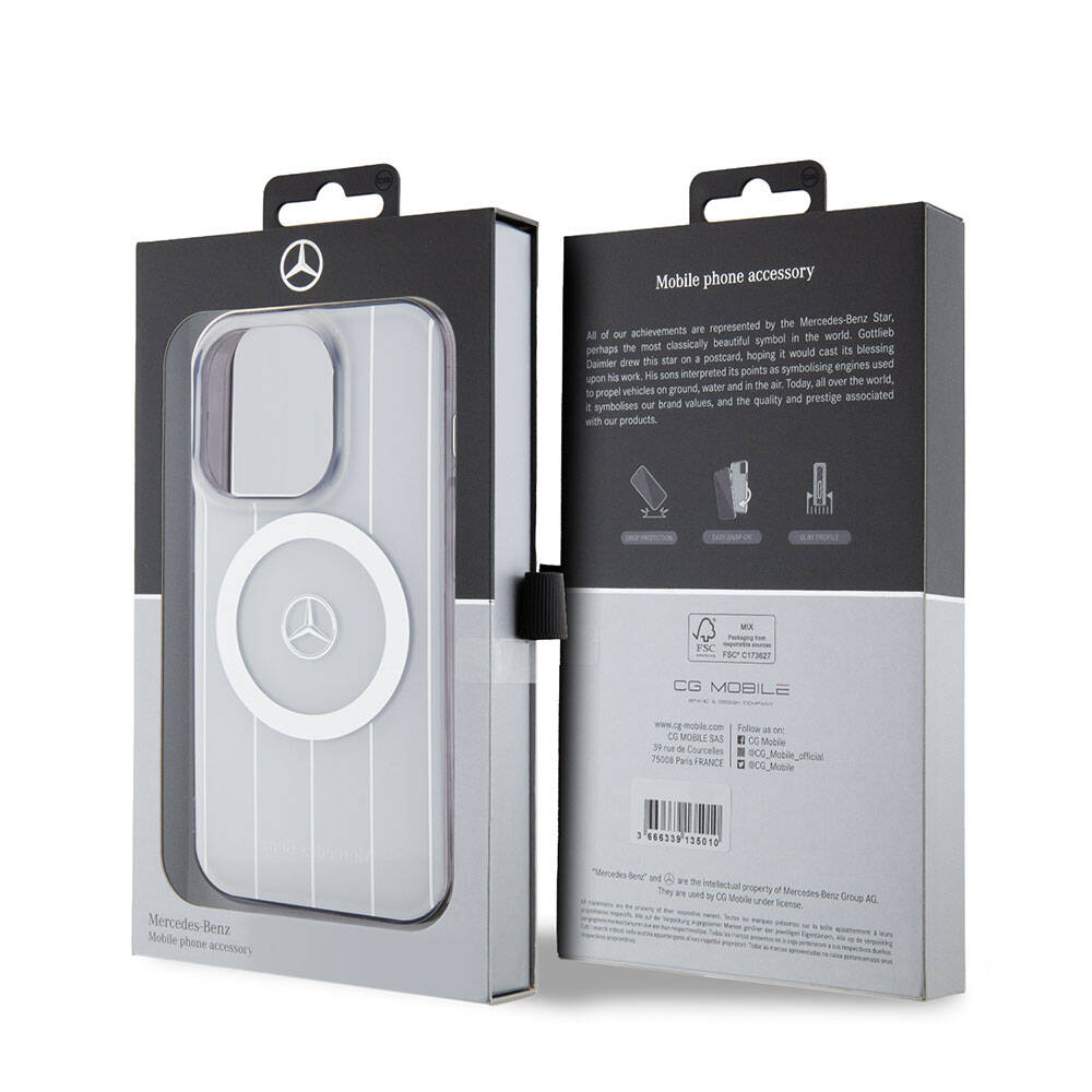 Apple iPhone 15 Pro Kılıf Mercedes Benz Orjinal Lisanslı M-safe Şarj Özellikli Çift Katmanlı Paralel Çizgi Desenli Kapak Siyah