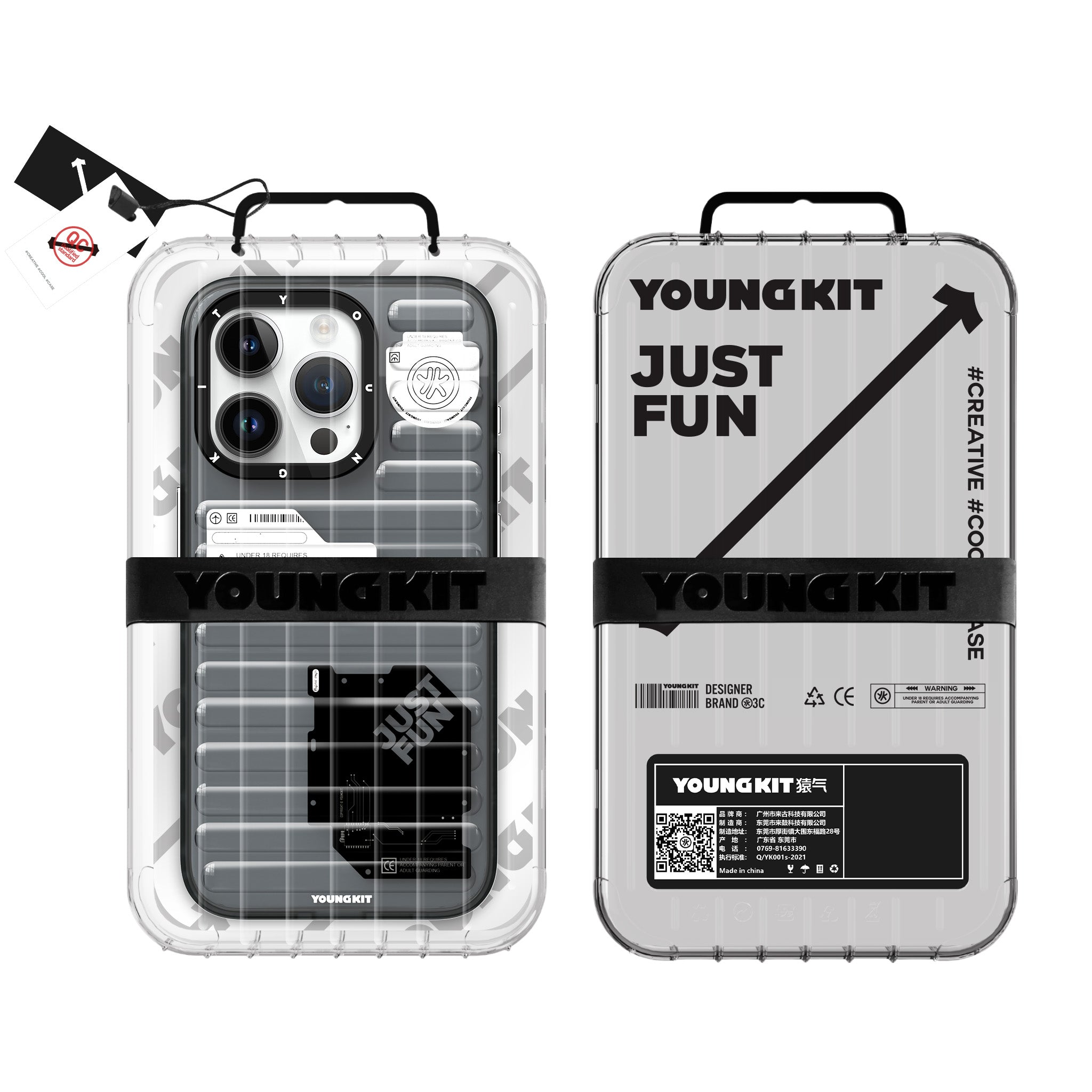 Apple iPhone 15 Pro Kılıf Şeffaf Renkli Tasarım YoungKit Fluorite Serisi Kapak Siyah