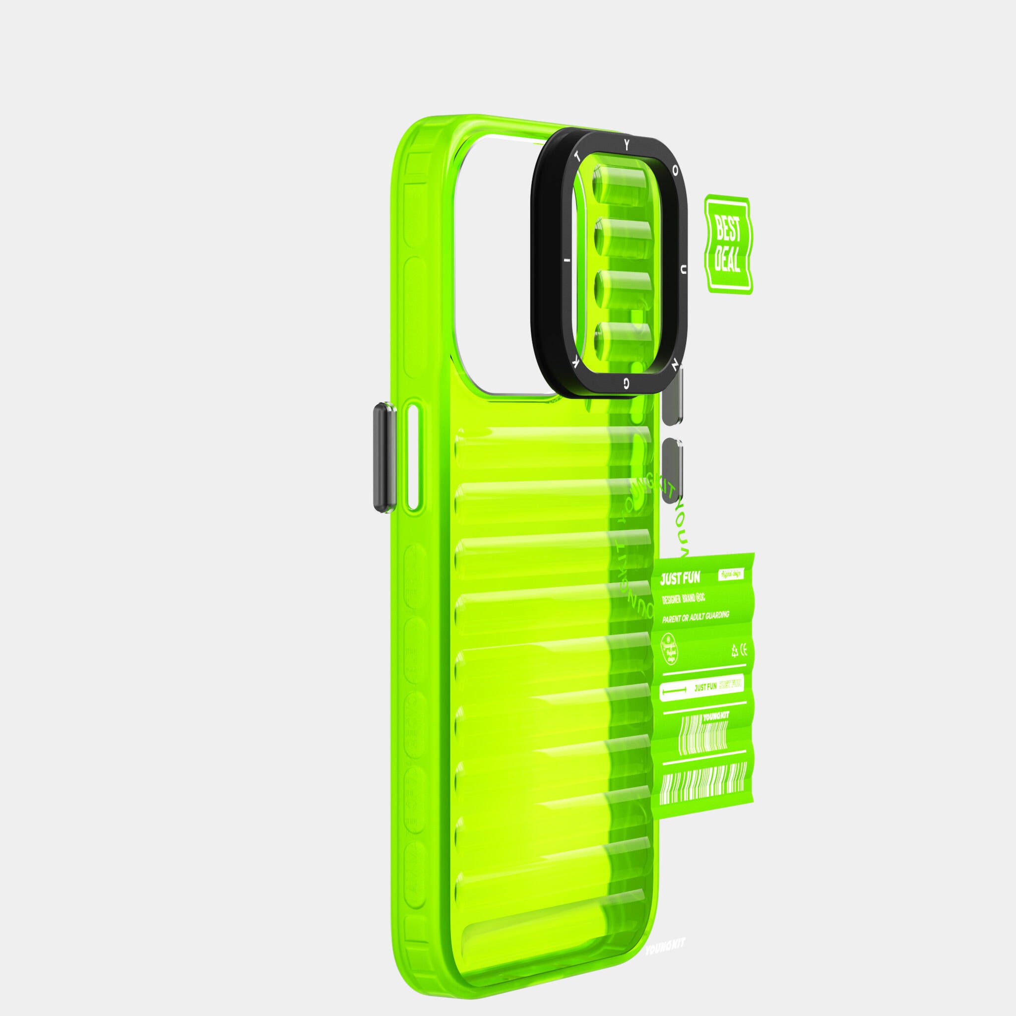 Apple iPhone 15 Pro Kılıf Şeffaf Renkli Tasarım YoungKit Fluorite Serisi Kapak Siyah