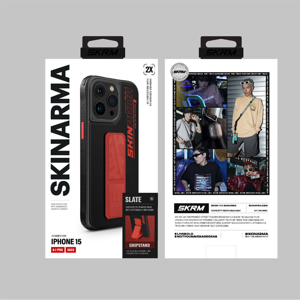 Apple iPhone 15 Pro Kılıf SkinArma Standlı Deri Görünümlü Slate Kapak Turuncu