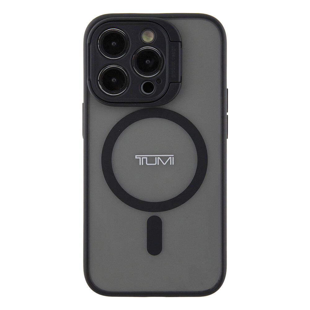 Apple iPhone 15 Pro Kılıf TUMI Orjinal Lisanslı M-safe Şarj Özellikli Kamera Standlı Buzlu Mat Kapak Siyah