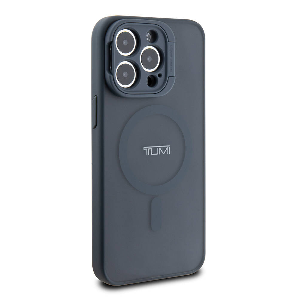 Apple iPhone 15 Pro Kılıf TUMI Orjinal Lisanslı M-safe Şarj Özellikli Kamera Standlı Buzlu Mat Kapak Siyah