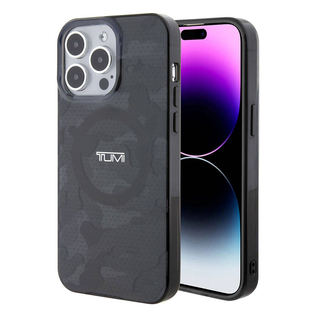 Apple iPhone 15 Pro Kılıf TUMI Orjinal Lisanslı M-safe Şarj Özellikli PC TPU Çift Katmanlı Kamuflaj Desenli Kapak Gri