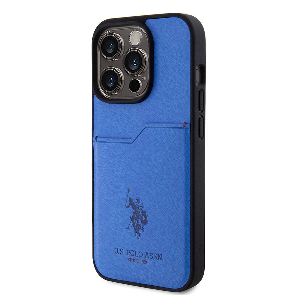 Apple iPhone 15 Pro Kılıf U.S. Polo Assn. Orjinal Lisanslı Baskı Logolu PU Kartlıklı Kapak Mavi