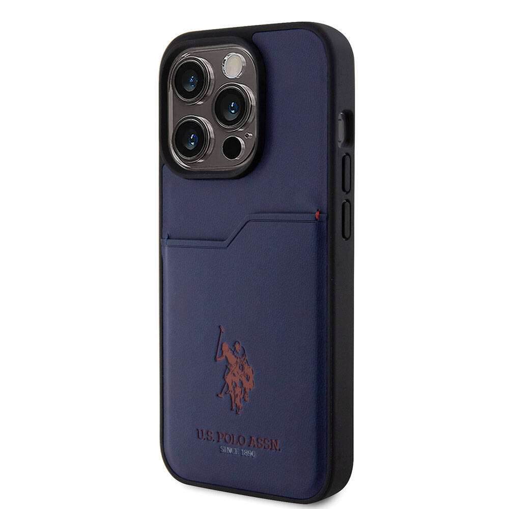 Apple iPhone 15 Pro Kılıf U.S. Polo Assn. Orjinal Lisanslı Baskı Logolu PU Kartlıklı Kapak Lacivert