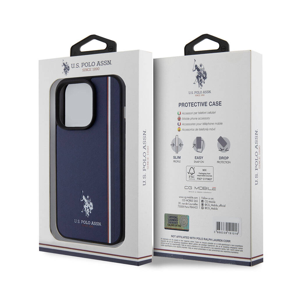 Apple iPhone 15 Pro Kılıf U.S. Polo Assn. Orjinal Lisanslı Üç Renk Şerit Tasarımlı Baskı Logolu Kapak Kırmızı