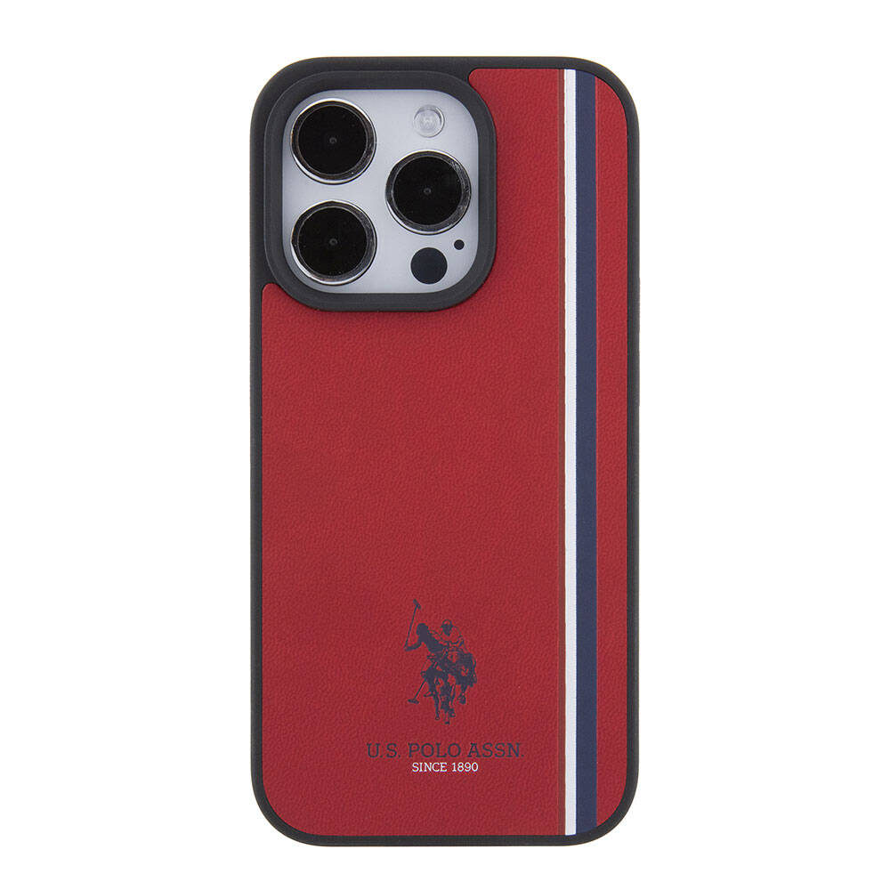Apple iPhone 15 Pro Kılıf U.S. Polo Assn. Orjinal Lisanslı Üç Renk Şerit Tasarımlı Baskı Logolu Kapak Beyaz