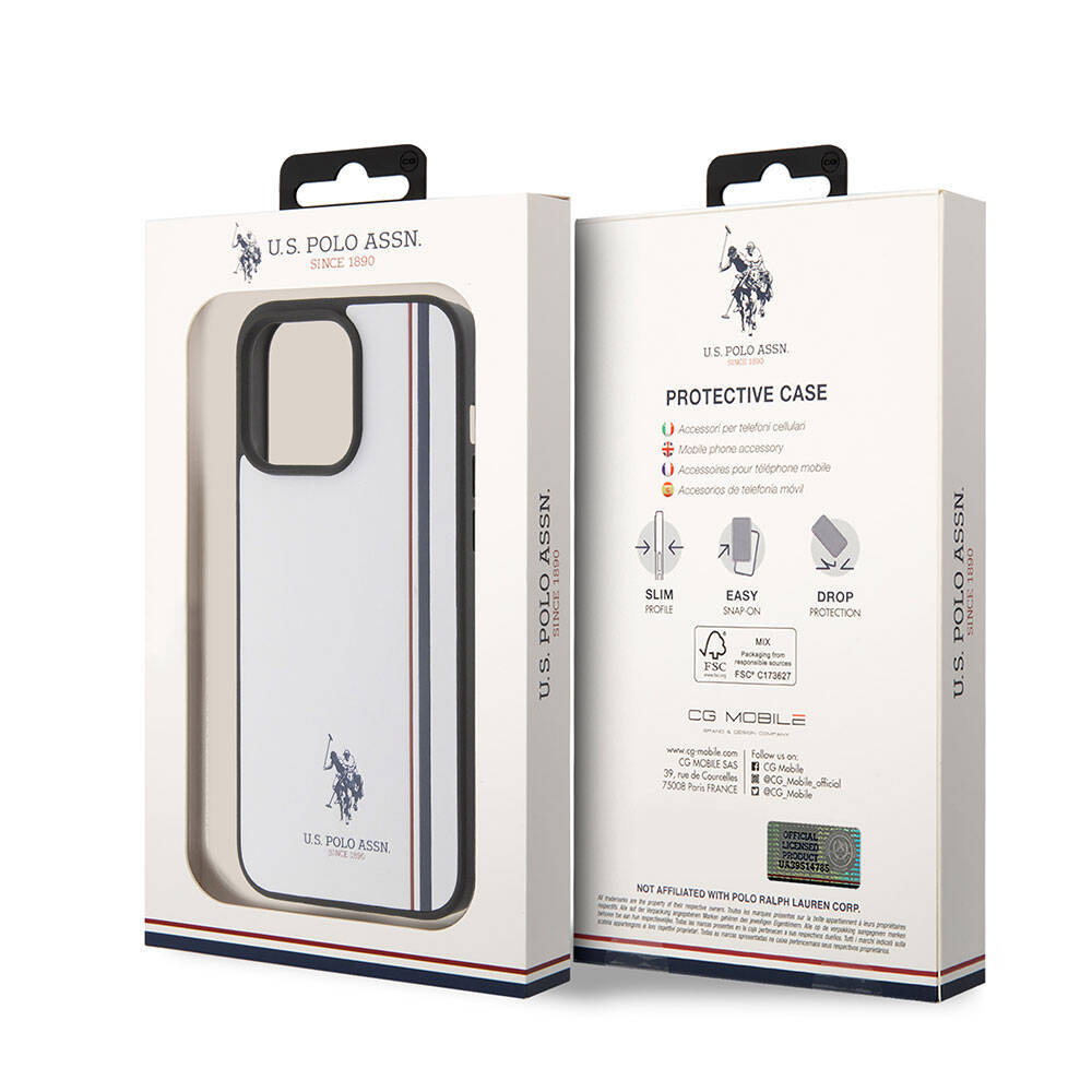 Apple iPhone 15 Pro Kılıf U.S. Polo Assn. Orjinal Lisanslı Üç Renk Şerit Tasarımlı Baskı Logolu Kapak Siyah